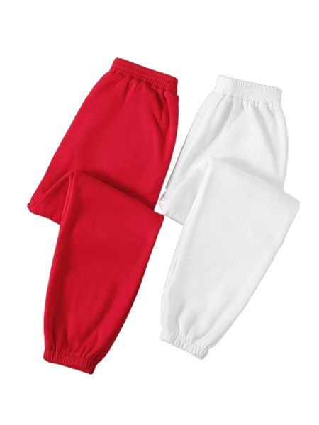 

2pcs solid elastic waist thermal sweatpants m34a#, Black;white