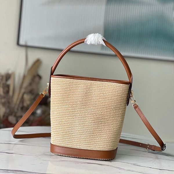 Designer 22 neue L -Bucket -Strohbeutel Frauen HaSp Jacques Modebag Lafite Beach Bag Stickerei gewebtes Leinwand Urlaub große Kapazität Handtaschen Einfaches Patchwork