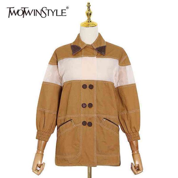 

casual hit color jacket for women lapel long sleeve patchwork loose coat female spring clothing fashion 210423, Black;brown