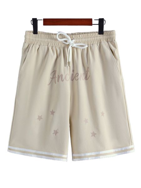 

men star & letter graphic drawstring waist shorts l41y#, White;black