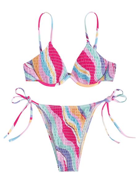 

color block smocked underwire bikini swimsuit y07u#, White;black