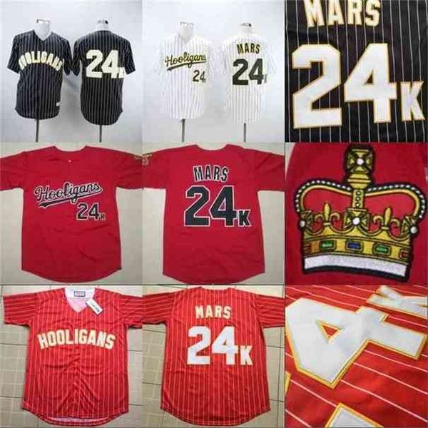 

xflsp mens 24k bruno mars hooligans bianco awards gessato jersey stitched sewn button bruno mars baseball jerseys black red white s-3xl