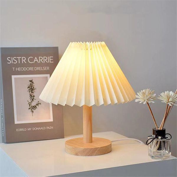 Tischlampen Koreanische Plissee Lampe Holz Nachttisch Studie Leselicht Für Wohnzimmer Schlafzimmer Nacht Dekorative PlugTable