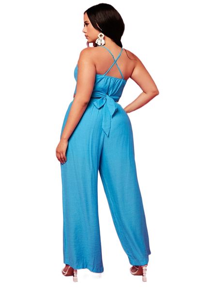 

plus crisscross tie back cami and pants set r4tp#, Black