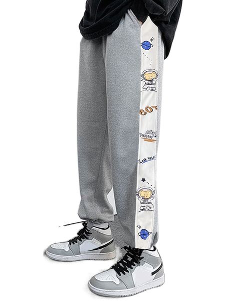 

men cartoon graphic contrast side seam sweatpants u9zv#, Black
