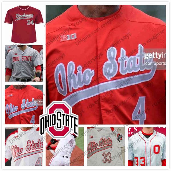 

ncaa ohio state buckeyes 2019 baseball #4 noah mcgowan 8 noah west 17 seth kinker 30 garrett burhenn gray white red jerseys s-4xl, Black