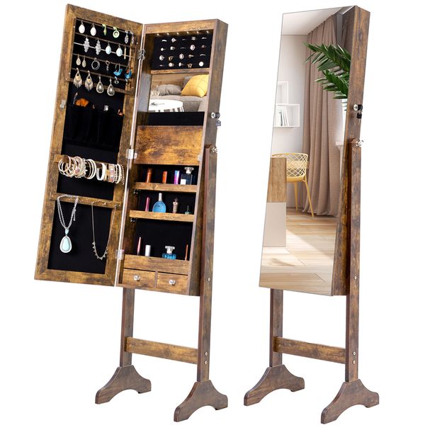 

bedroom living room furniture simple jewelry storage mirror cabinet with led lights white brown