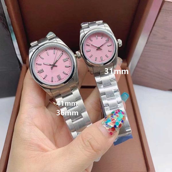 

lovers mens ladies sapphire watches 31/36/41mm automatic mechanical stainless steel luminous montre de luxe couples watch oyster ice blue mo, Slivery;brown