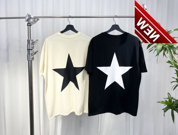 

50% off discount 2022 summer new fog ess multi thread five star printing lovers' short t-shirt casual loose round neck half sleeve, White;black