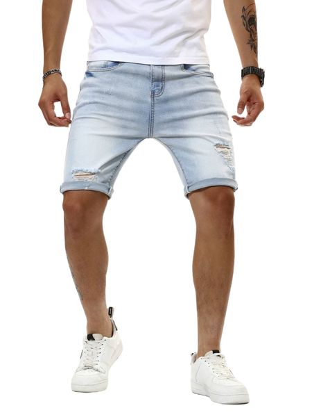 

men ripped frayed washed denim shorts c6mi#, White;black