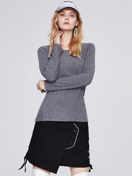 

jazzevar round neck rib-knit tee e1m3#, White