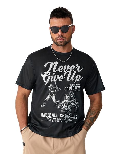 

extended sizes men figure & slogan graphic tee v045#, White;black