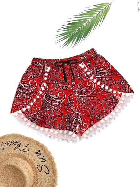 

plus paisley print knot front dolphin hem bikini bottom 31oy#, Black