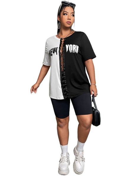 

plus two tone letter graphic o-ring tee i2to#, Black