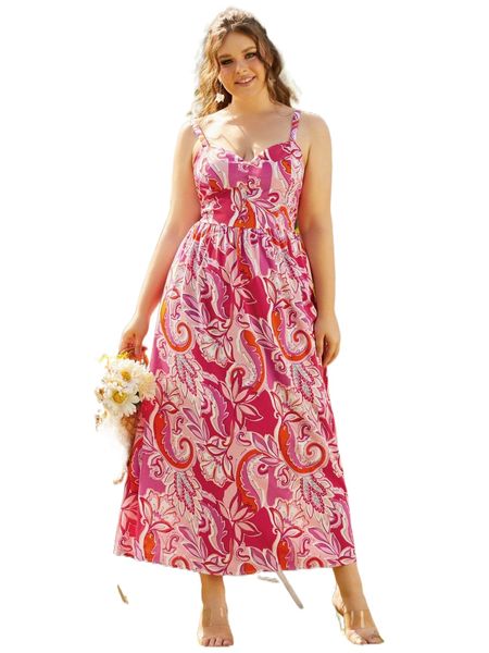 

sbetro plus paisley & floral print cami dress i8he#, Black