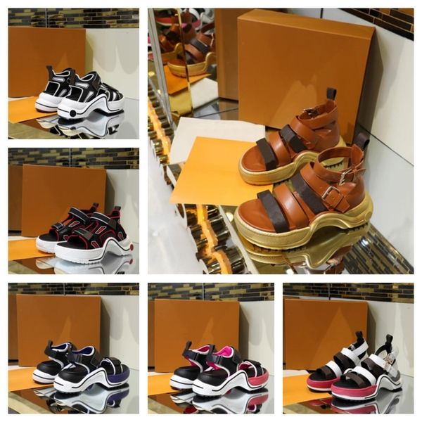 

summer ladies luxury designer sandals archlight women platform sneaker sandals branded flat sandal mules fashion slides calf leather straps, Black