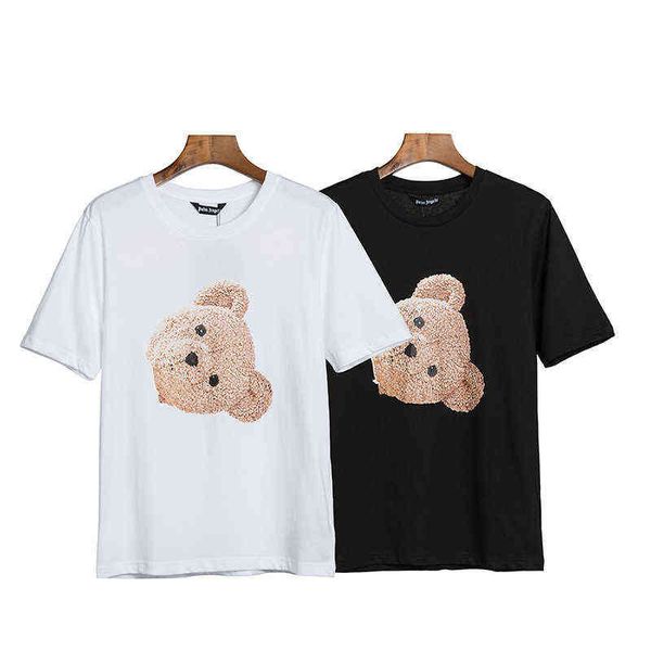 

trend t shir plamangles fashion shirs pa 2022 spring big head teddy bear shor sleeve couple loose casual t-shir, White;black