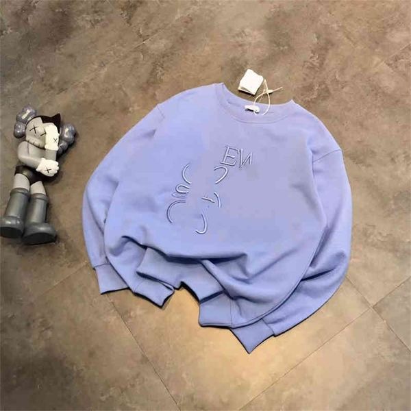 

autumn new fashion brand line embroidery casual loose slim round neck men's and women's same couple's sweater 85% off factory, Black