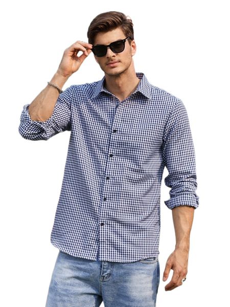 

men gingham print shirt x201#, White;black