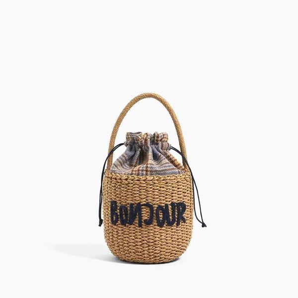 

2022 new straw knitting bucket beach bag handbag shoulder crossbody bag fashion