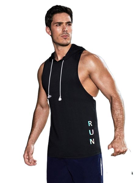 

men reflective letter graphic drawstring hooded sports tank t4if#, White;black
