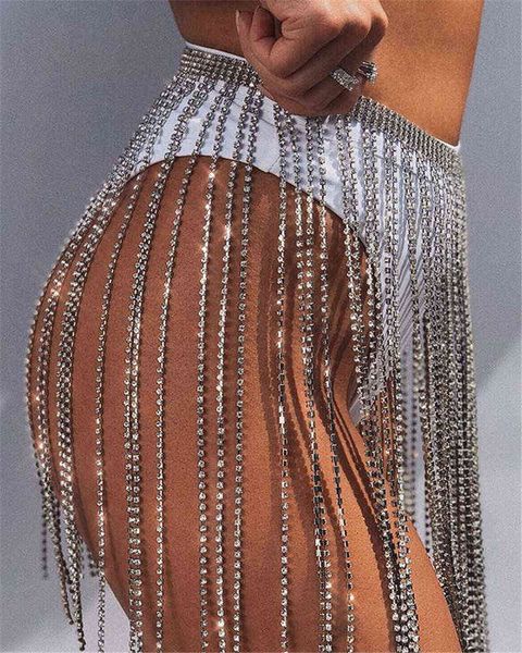 Cinture di strass Bling di lusso sexy Cintura lunga con frange di nappa Catena di cristallo d'oro Cinturino da sposa per cintura da donna Accessorio per cintura Y220521