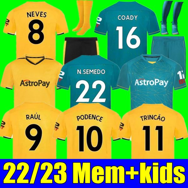

22 23 wolves soccer jerseys adama kilman semedo raul neto neves 22022 2023 wanderers j.otto podence gibbs white wolverhampton football shirt, Black;yellow