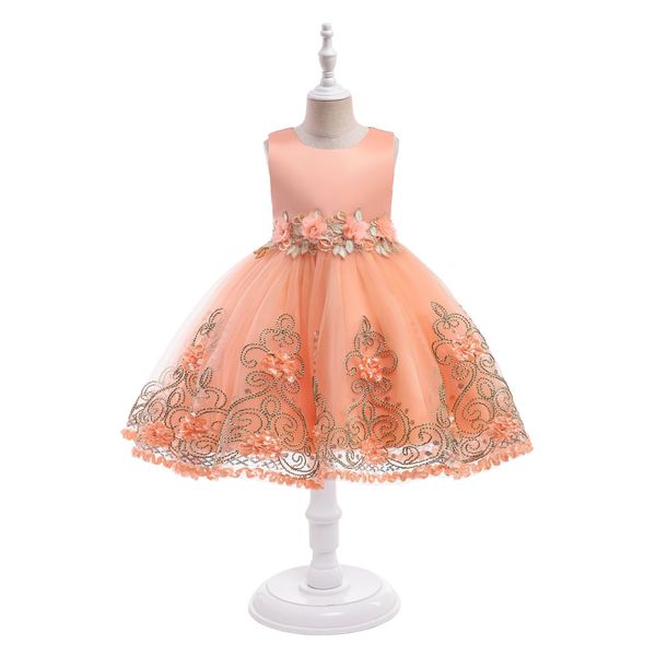 Europäische und amerikanische Blumenmädchenkleid Perlenapplikationen Prinzessin Ballkleider Kinderkleider Frühling Herbst Sommerkleid