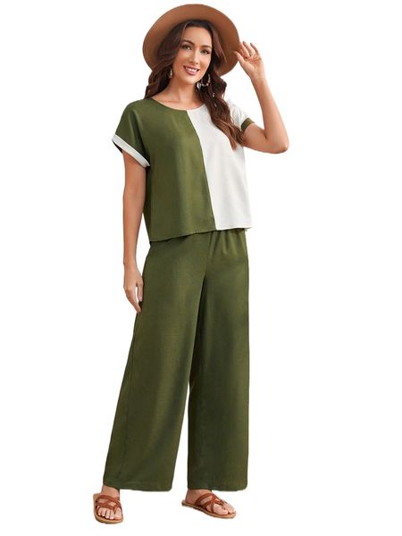 

emery rose color block & wide leg pants set f8vz#, White