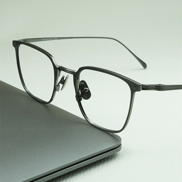 

pure titanium square prescription eyeglasses frame men classic full rim optical myopia glasses women japan luxury brand full rim hyperopia e, Silver