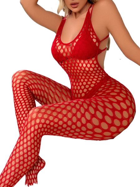 

hollow-out fishnet bodystocking without liner r1yx#, Black;red