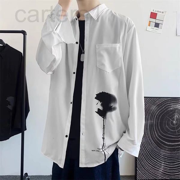 

men's casual shirts designer high street ins harajuku style shirt men's summer thin loose short sleeve ruffian handsome trend casu, White;black