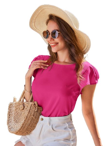 

solid petal sleeve blouse n60y#, White