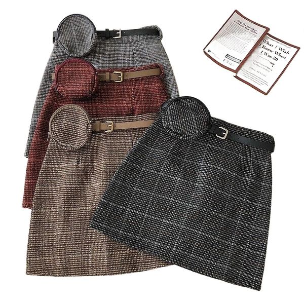 

skirts retro college style high waist a-line short skirt female autumn 2022 young girls student korean plaid with pack k7zf#, Black