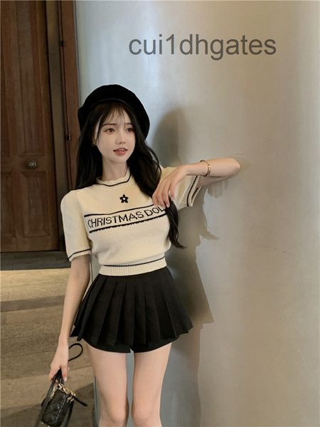 

2022 designer di or t shirt and tees dress early spring women's suit small man 2022 new fashion temperament knitwear pleated skirt net, Gray