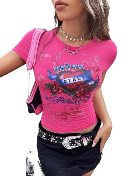 

letter & floral print tee 543o#, White