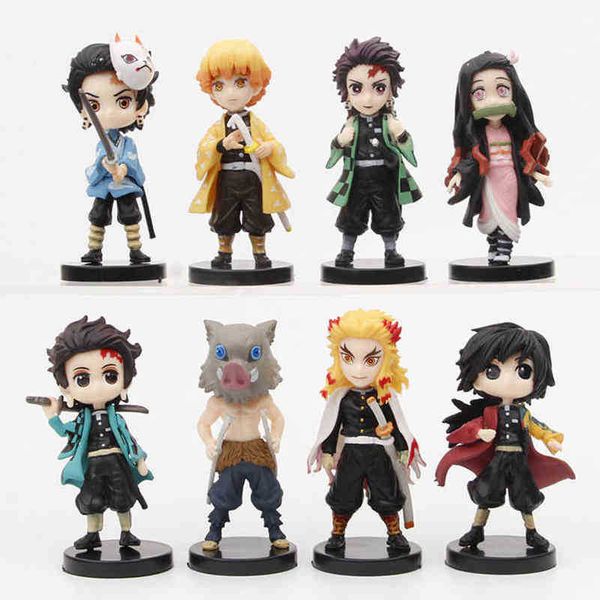

q 8pcs version anime demon slayer figure kamado nezuko kamado tanjirou agatsuma zenitsu hashibira inosuk pvc action figure toys g220707