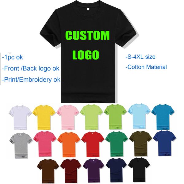 

round collar short sleeve t-shirt cotton shirt advertising shirt customized print working clothes class loose blank t-shirt 220607, Black