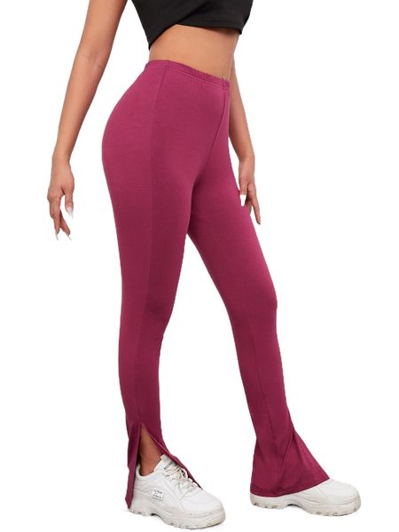 

elastic waist split hem leggings f9q1#, Black;white