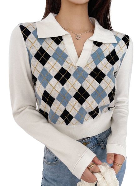 

dazy argyle pattern sweater 30rh#, White;black