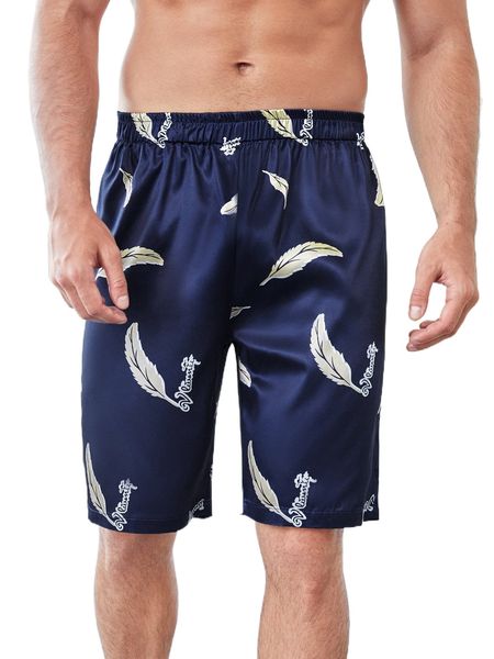 

men feather print satin pajama shorts v6hx#, Black;brown