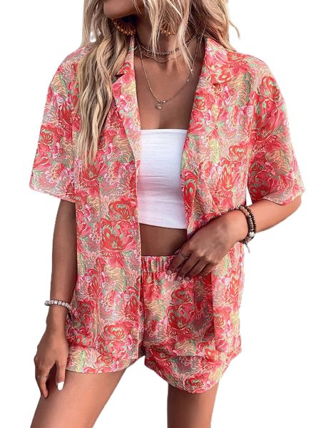 

allover floral print drop shoulder blouse & shorts without tube e9qf#, White