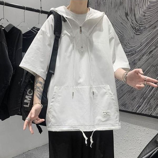 Camisetas masculinas Toolas de manga curta T-shirt Men Summer Trend Hooded Half Sweater Tide Brand Loose Port Style Topmen's