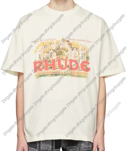 

t shirt designer high version summer american fashion brand rhude castle printed men's and women's loose short sleeve t-shirt t sh, White;black
