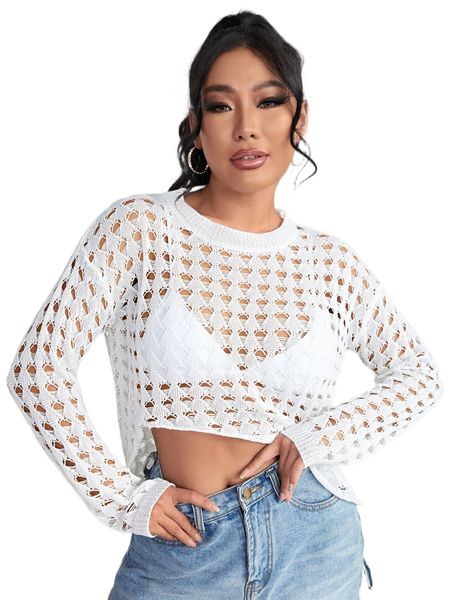 

open knit drop shoulder sweater p8zd#, White;black