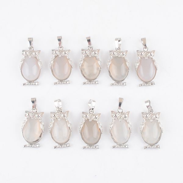 

pretty natural gemstone tiny owl pendants charm grey agate stone beads reiki lucky animal shaped women man fashion jewelry dn4662, Silver