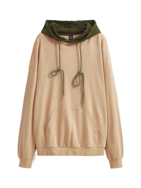

x klvn men drop shoulder kangaroo pocket drawstring hoodie m17a#, Black