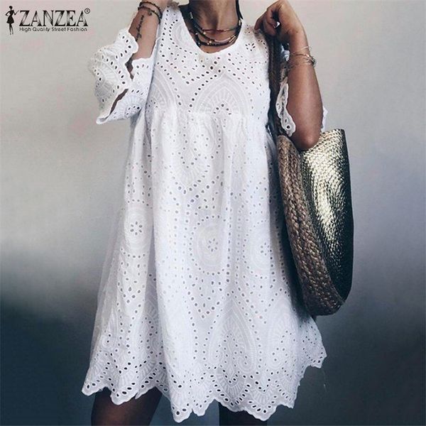 Zanzea Bohemain Lace Dress Sumress Sumress Sundress Fashion Flare Sleeve Knee Allide Vestidos feminino Cotton Cotton Robe 220613