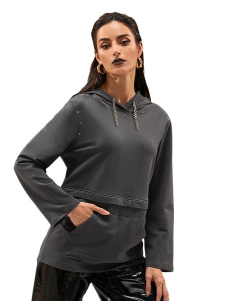 

x delayne dixon chain detail garment eyelet solid hoodie h6yj#, Black