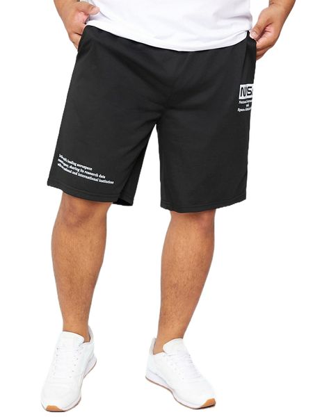 

extended sizes men slogan graphic drawstring waist shorts g7yj#, White;black